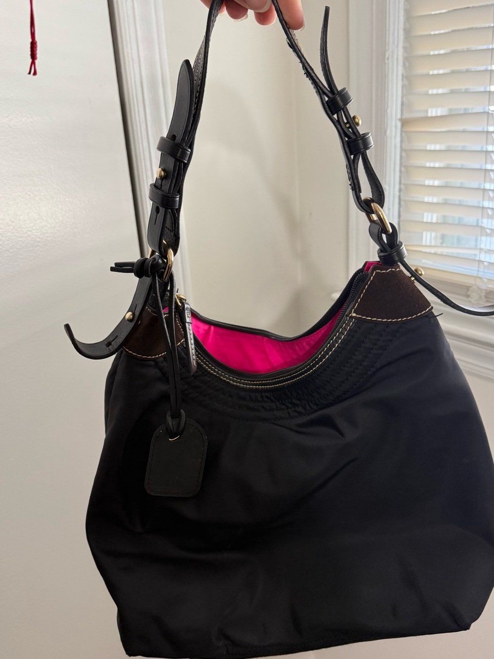 Dooney & Bourke Black Shoulder Hobo with Brown Trim